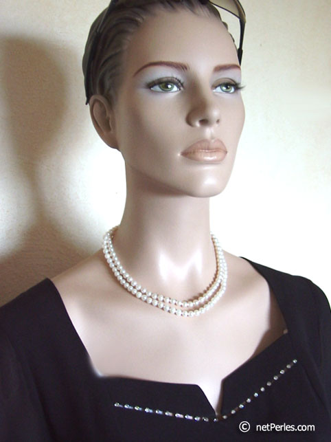 Collar Dos Vueltas Perlas Akoya 45 cm 6-6.5 mm blancas AAA