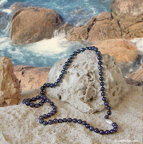 Collar Perlas de Akoya 55 cm, 7-7.5 mm, negras AA+
