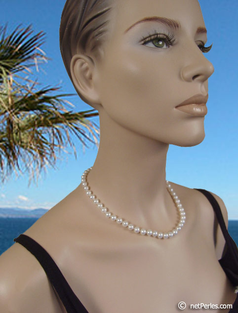 Collar Perlas de Agua Dulce, 45 cm, 7-8 mm, blancas, AAA