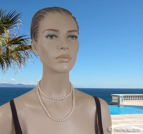 Collar Perlas de Agua Dulce, 90 cm, 7-8 mm, blancas, AAA