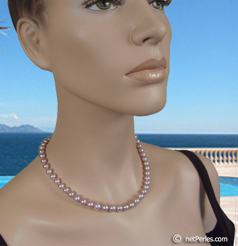 Collar Perlas de Agua Dulce, 45 cm, 8-9 mm, lavanda, AA+