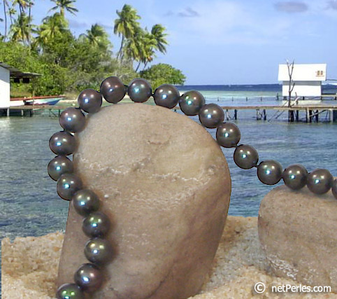 Collar Perlas de Agua Dulce, 45 cm, 9-10 mm, negras, AA+