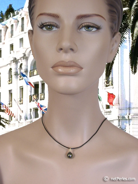 Collar de cuero con colgante Perla de Tahiti Barroca 10-12 mm